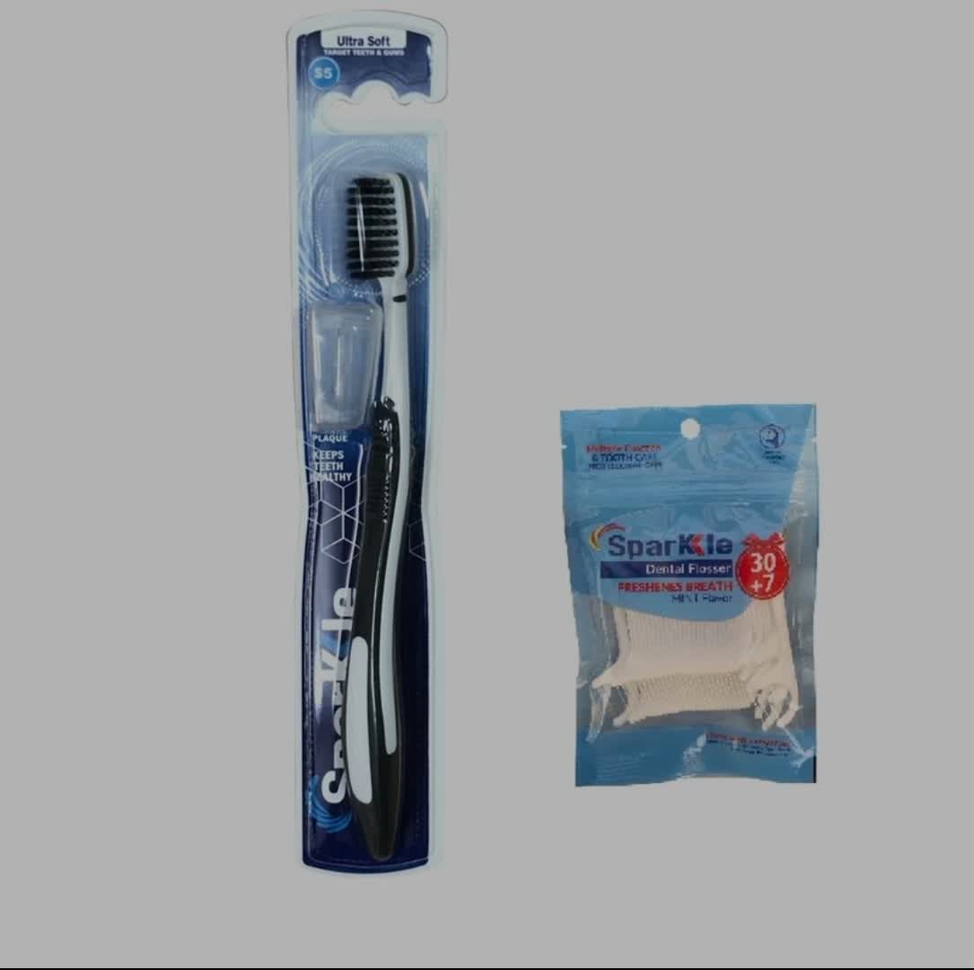 مسواک اسپارکل مدل S5 با برس خیلی نرم به همراه نخ دندان اسپارکل مدل کمانی مجموعه 37 عددی | ذغالی | سرویس ویژه دیجی کالا: 7 روز تضمین بازگشت کالا